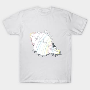 Rainbow Conch Sea Shell Fine Line Art Pen Drawing T-Shirt